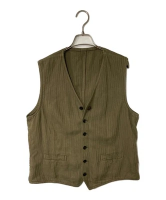 LARDINI Herringbone Striped Cotton Linen Gilet Size: 50 Khaki Men EE77029-92 - Image 1 of 4