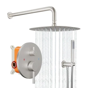 GarveeTech Système de Douche Rond, Ensemble de Robinet de Douche Pluie avec Haute Pression 12" - Photo 1/8