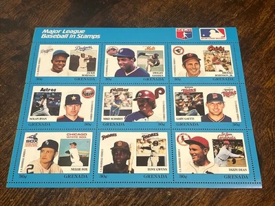 Juego de 9 estampillas de jugadores de béisbol de las Grandes Ligas 1988 primera serie colección de Granada Foto 1 de 4