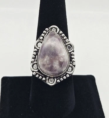 Anillo tribal de moda enchapado en plata de ley hecho a mano con piedras preciosas moradas talla 8 Foto 1 de 4