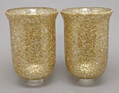Hurricane Shades Glass Gold Mosaic for Candle Holders 6"Dia 10"Tall Set/2 - Image 1 of 4
