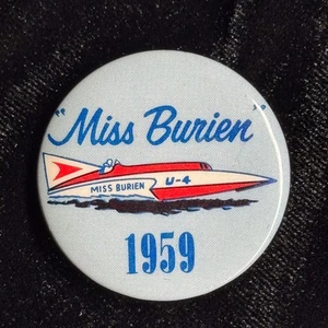 Spilla barca vintage 1959 Miss Burien U-4 idroplano racing pulsante rosso bianco blu 1,5" - Foto 1 di 4
