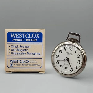 Westclox Scotty cuerda manual estado de funcionamiento cara abierta stock antiguo con caja original - Imagen 1 de 17