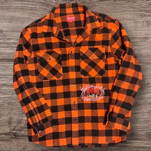 FW19 SUPREME 1-800 BUFFALO PLAID BUTTON UP SHIRT ORANGE SZ L - Picture 1 of 6