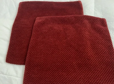 2 Pottery Barn Chenille Throw Decorative Pillow Covers 20x20 Velour Red Burgundy - Image 1 of 4
