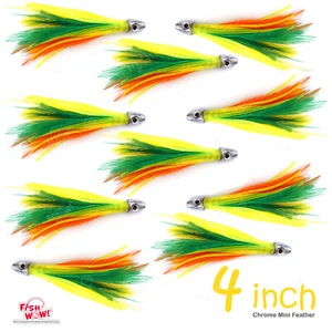 10pcs 4" mini tuna feather 1/2oz Bullet chrome Head Fish lure squid Zucchini NEW - Picture 1 of 3