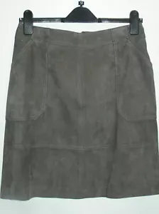 FALDA FORRADA DE CUERO JAEGER DE GAMUZA 100% GRIS TALLA 8 FABULOSO ESTADO CINTURA 30 - Imagen 1 de 4