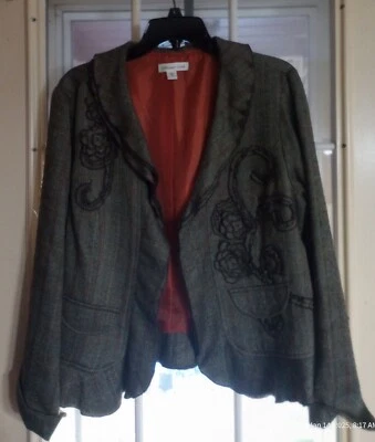 Blazer Coldwater Creek apliques florales y frente abierto, talla 14, espiga marrón Foto 1 de 4