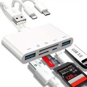 5in1 Memory Card Reader USB OTG Adapter foriPhone/iPad/MacBook/Samsung Plug Play - Picture 1 of 10