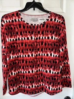 Top Pullover Westbound Para Mujer Grande Manga Larga Cuello Redondo Geo Rojo Multi NUEVO #1 Foto 1 de 4