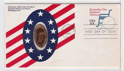 TurtlesTradingPost- Paralyzed Veterans 1983 FDC #U605- Official Cachet & Coin - Image 1 of 2