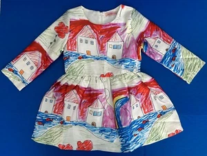 Paulinie Girls 7 Artwork Dress Flowers Fish Ponds Houses Kid's Drawing Scene - Picture 1 of 8