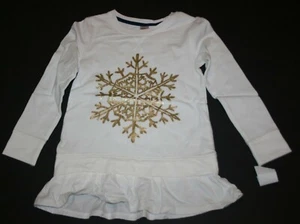 New OshKosh Girls 4 Year Glitter Gold Snowflake Pull Over Sweatshirt Top Ruffle - Picture 1 of 2