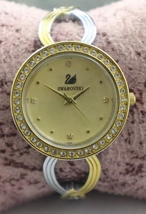 Beautiful Swarovski Women Golden Dial Quartz Great Working Wristwatch - Picture 1 of 7