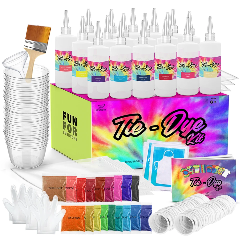 Tie Dye Kit for Kids and Adults 18 Colors Funnel Guide Book Rubber Bands 197 PC - Image 1 of 4