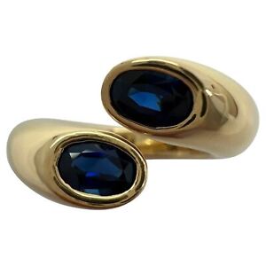 Cartier Deep Blue Sapphire Oval Cut Ellipse 18k Gold Bypass Split Ring EU58 US8