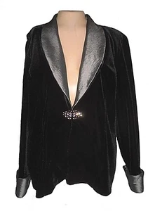 New Blazer, Alex Evenings, Black-Gray Rhinestones Plush-Velour-Velvet Satin L - Picture 1 of 6