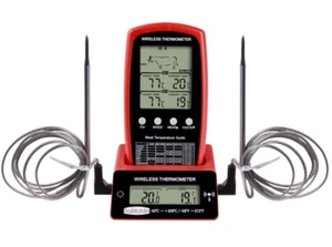 Grillthermometer Kabellos Funk Fleischthermometer 2x Einstich Sonde Alarm +300°C - Bild 1 von 5