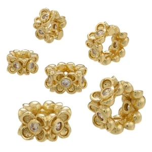 10Pcs Golden Flower Brass Micro Pave Cubic Zirconia European Beads 5mm 6mm 8mm - Picture 1 of 12