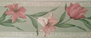 Red Lily Flower Scroll Wallpaper Border by Brewster Wallcovering Made in UK - Picture 1 of 6