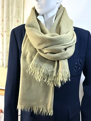 Hermes Large shawl fringe cashmere wool women's green Shawl Stole Scarf #y4891 - Image 1 of 4