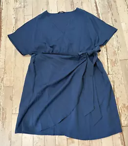 NWT Bloom Chic Blue Faux-Wrap Dress Short-Sleeve Knee-Length Casual- 3X, 22/24 - Picture 1 of 14