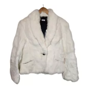 Cappotto pelliccia coniglio bianco vintage panna glam mob moglie lusso donna piccolo - Foto 1 di 14
