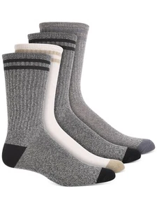 SUN STONE Mens 4 Pack Gray Double Stripe Logo At Ankle Ribbed Crew Socks 7-12 - Picture 1 of 3