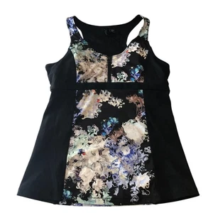 Cynthia Rowley Active Tank Top Shelf Bra 1/4 Zip Floral Black M - Picture 1 of 3