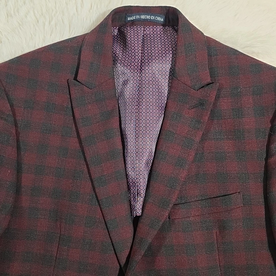 Chaqueta Blazer Original Penguin Granate Borgoña Cuadros Mezcla Lana Para Hombre Talla 38S Foto 1 de 4