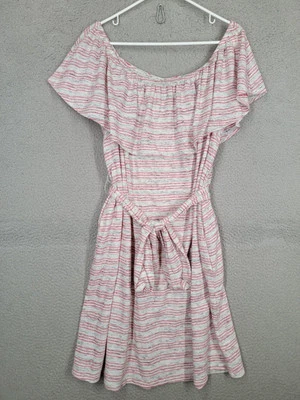 Vestido Lane Bryant Fuera del Hombro Talla 14 16 Rojo Rayas Hasta la Rodilla Cinturón Foto 1 de 4