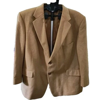 Bill Blass 100% 骆驼头发 2 按钮运动外套西装外套男式 42R 棕褐色 — 第 1/4 张图片