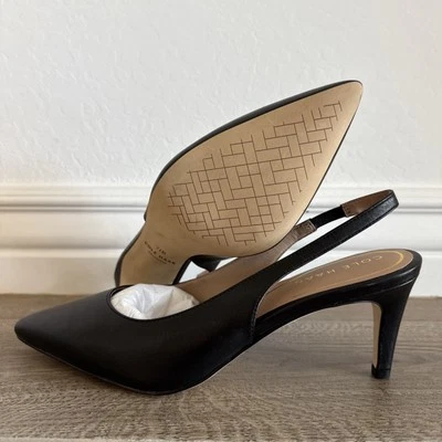 Cole Haan Salto Bomba Feminino Vandam Sling Back, 65mm, Couro Preto, 7,5 B - Imagem 1 de 4