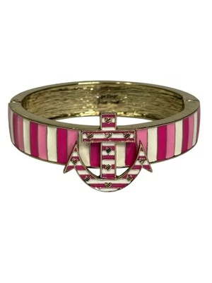 Brazalete Brazalete Ancla Betsey Johnson Náutico Rosa y Blanco Bisagras Foto 1 de 4