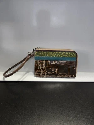 Muñequera billetera Fossil Key-Per con estampado de ciudad, lona recubierta y cuero Foto 1 de 3