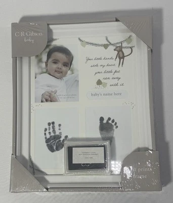 C.R. Gibson Bebé Primeras Impresiones Marco Huella de Mano Huella Foto Mono Zoo NUEVO Foto 1 de 4