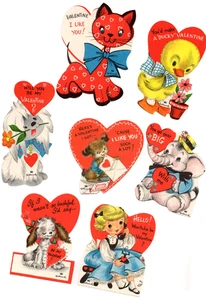 Vintage Valentinstag Karten Lot, Retro süße Punze Lot 1 - Bild 1 von 3