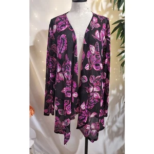 Aqua Blues Floral Sheer Mesh Open Asymmetrical Cardigan Topper Size 2X Beach - Picture 1 of 9