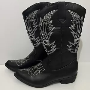 Cowboy Boots Womens Western Cowboy Boots Black Embroided AUS10 EUR41 10.2inch - Picture 1 of 17