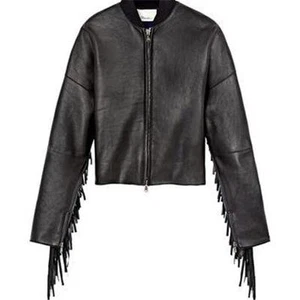 3.1 Phillip Lim Fransen Leder Motorrad Biker Bomber Jacke schwarz 6-US $ 1750 - Bild 1 von 12