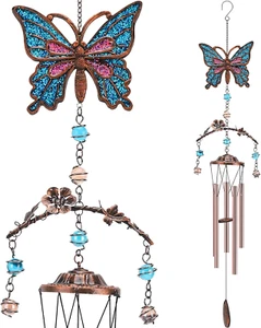 Butterfly Wind Chimes - Carillon a vento per esterno tono profondo 34 pollici 5 alluminio T - Foto 1 di 12