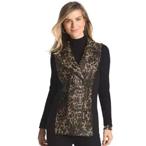 Chico's Animal Print Mixed Tweed Vest Jacket Black Size 2 Large NWT $109 - Picture 1 of 12