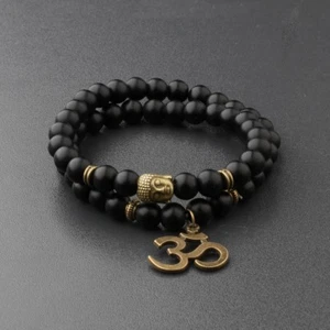 8MM Natural Obsidian Beads Double winding Charm Buddha Beads Fashion Bracelets - Picture 1 of 6