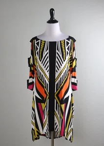 EVA VARRO $157 Slinky Stretch Geo Print Wide Neck Banded Sleeve Top Size Small - Picture 1 of 6