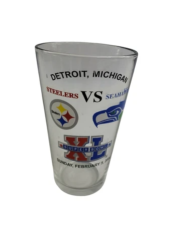 NFL Super Bowl XL Seahawks Pittsburgh Steelers Beer Glass Detroit Favorite 2006 Cover