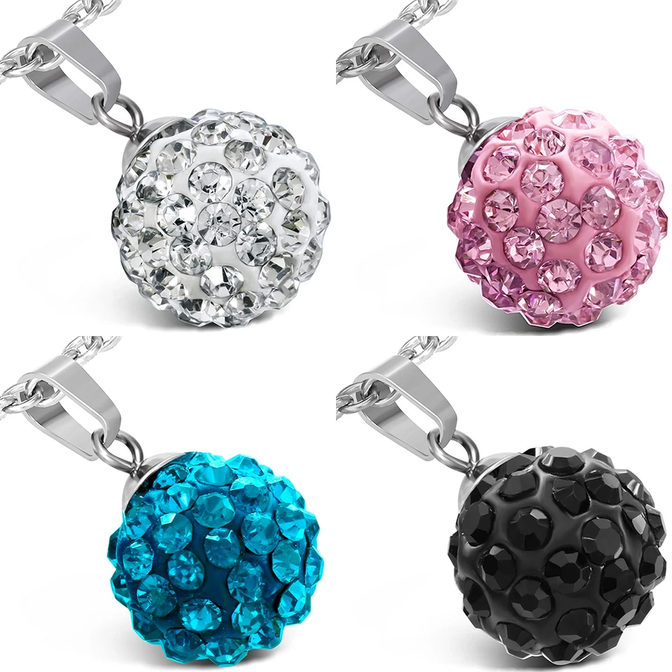 Anhänger Edelstahl Disko Ball Kugel Zirkonia schwarz klar rosa türkis Hals Kette - Bild 1 von 1