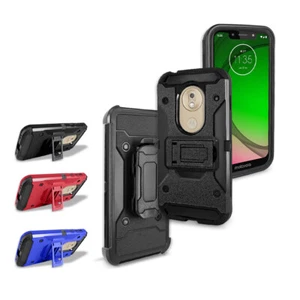 For Straight Talk Moto g7 Optimo/ XT1952DL Case Cover&Holster Belt Clip Glass - Picture 1 of 9