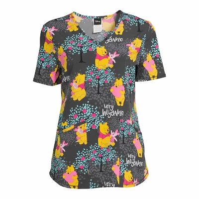 Disney Womens Winnie Pooh Scrub Top Shirt Tigger Eeyore Piglet S M L XL 2X 3X - Image 1 of 4