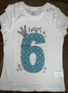 BIRTHDAY T-SHIRT “I AM 6” SIZE 7/8 SHIMMERING SILVER & TURQUOISE WOW!! - Picture 1 of 2