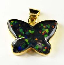 Natural Fire Opal Butterfly 925 Sterling Silver Golden Polished Pendant 26MM